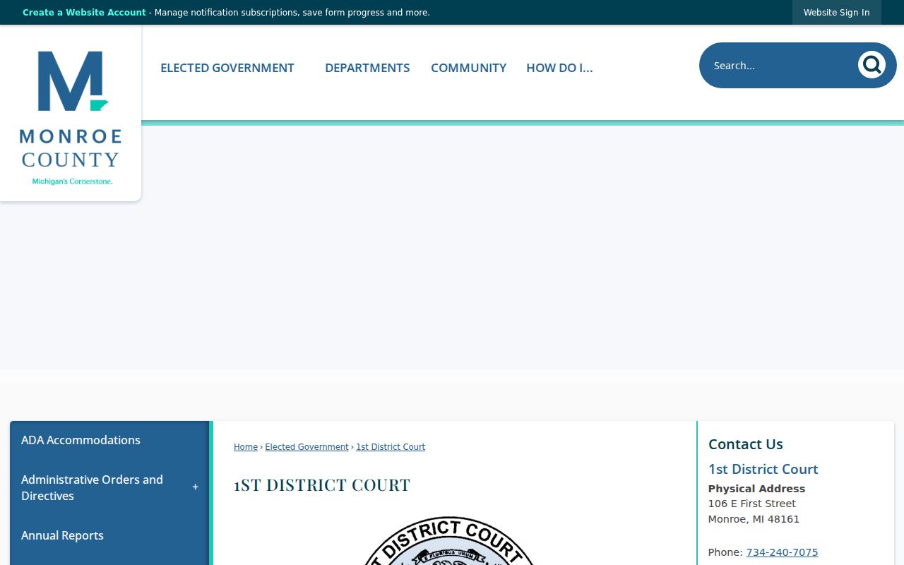 Monroe County municipal court warrant records: 1st District Court page for city case routing