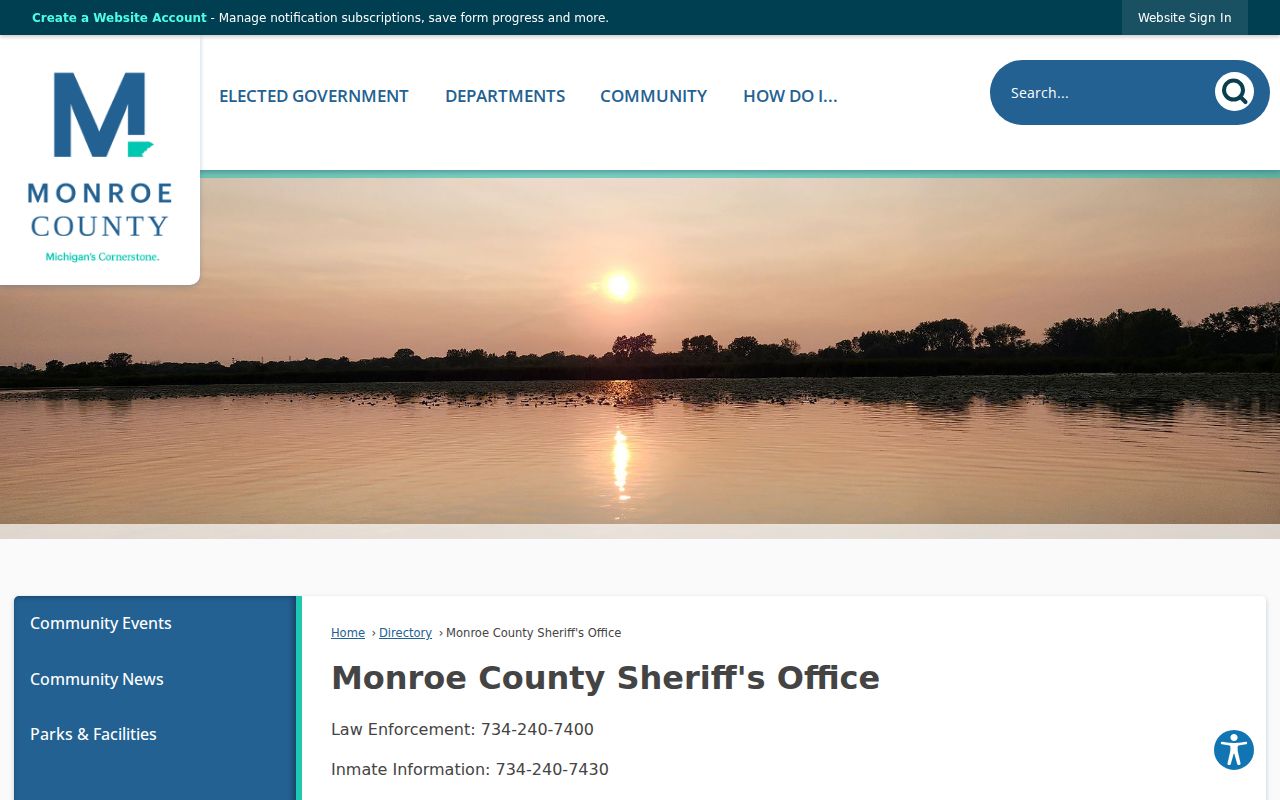 Monroe County warrant records: sheriff directory and Records Division contact block